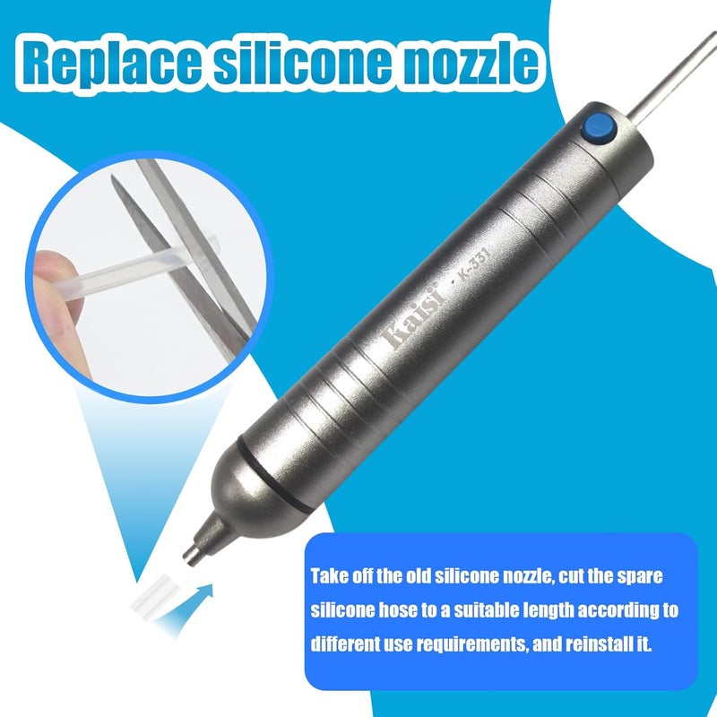 Kaisi Solder Sucker No Clog Desoldering Pump with Powerful Vacuum Suction Replaceable Heat Resistant Silicone Tube for Cooperate Soldering and Desolder Gun Iron Tool Conduct Solder Removing - Image 5